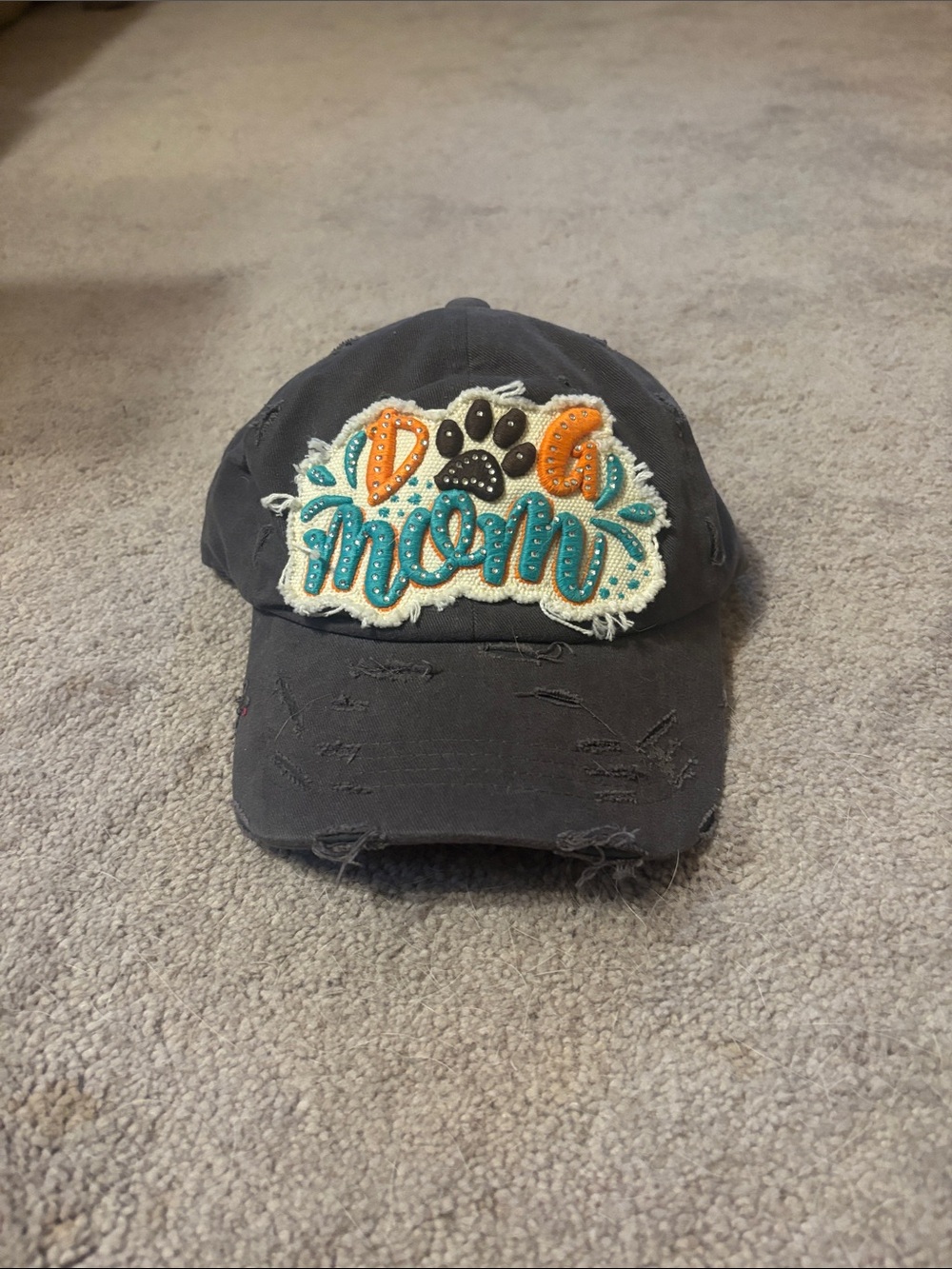 Dog Mom Embroidered Baseball Cap - Teal & Orange Patch